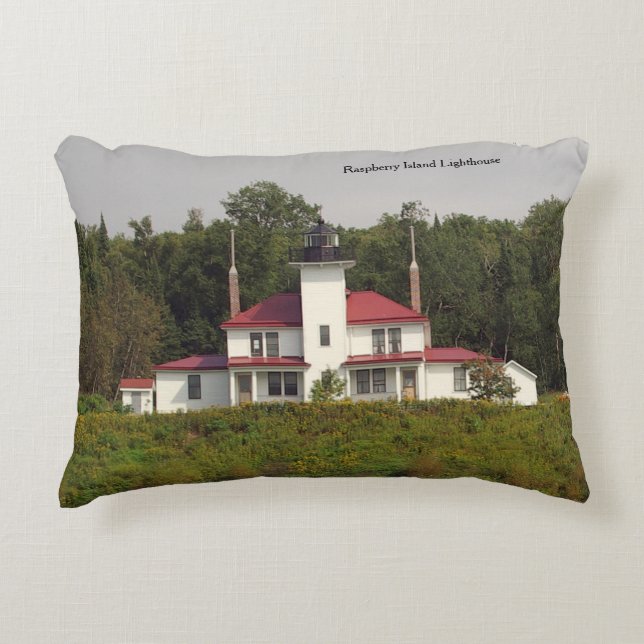 Raspberry Island Lighthouse double sided Accent Pillow (Front)