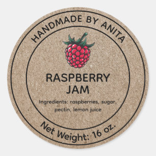 Raspberry Jam Jelly Jar Label Kraft Paper Style