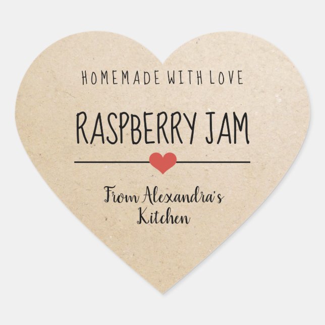 Raspberry jam Kraft paper homemade with love   Heart Sticker (Front)