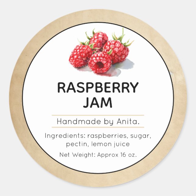 Raspberry Jam  or Jelly Canning Jar Label  (Front)