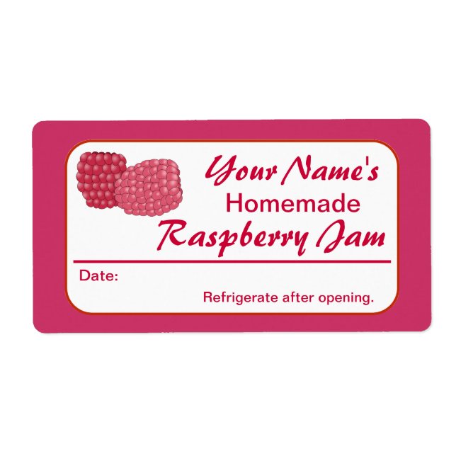 Raspberry Jam Personalized Preserve Label for Jars (Front)