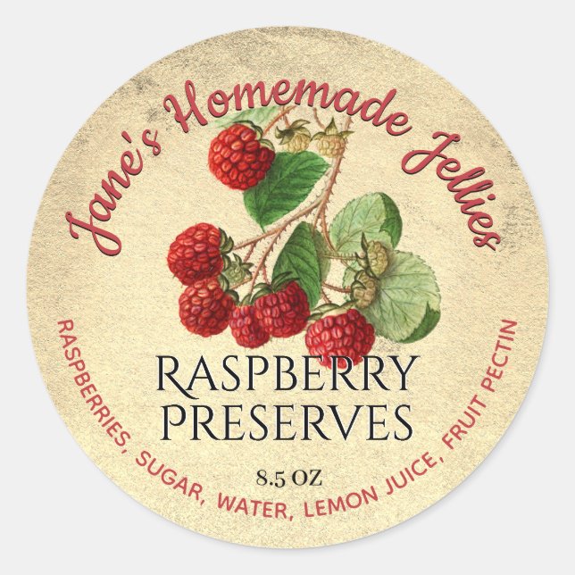 Raspberry Jelly Label Custom Vintage Illustration (Front)