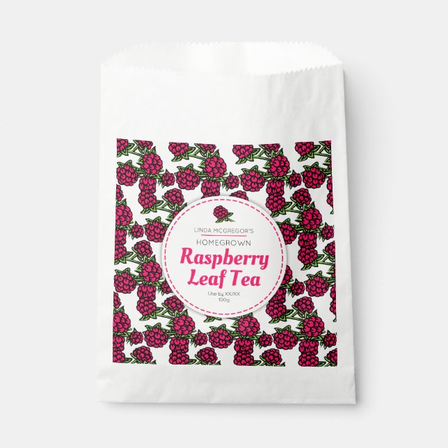 Raspberry leaf tea favour bag (Front)
