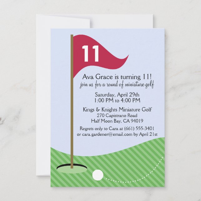 Raspberry Let's Par-Tee Mini Golf Birthday Party Invitation (Front)