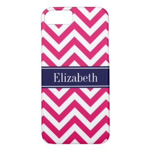 Raspberry Lg Chevron Navy Blue Name Monogram iPhone 8/7 Case