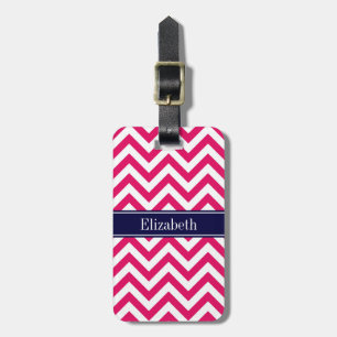 Raspberry Lg Chevron Navy Blue Name Monogram Luggage Tag