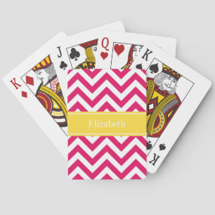 Raspberry Lg Chevron Pineapple Name Monogram Playing Cards