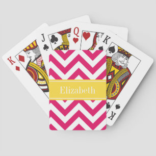 Raspberry Lg Chevron Pineapple Name Monogram Playing Cards