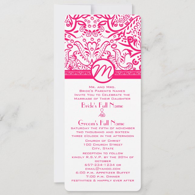 Raspberry Love Birds Wedding Invitation (Front)