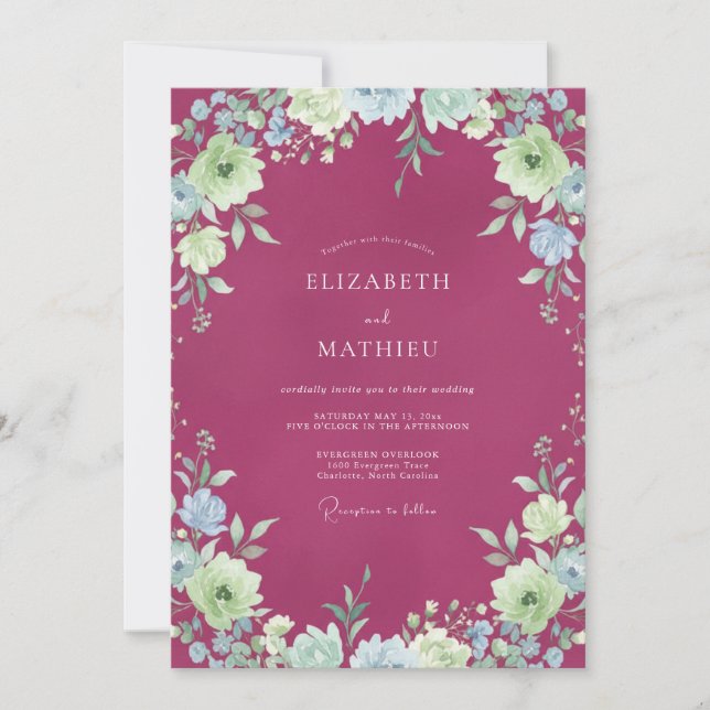 Raspberry Mint Petal Wedding Invitation (Front)