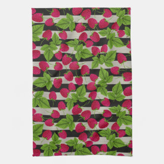 Raspberry Modern Black & White Stripes Kitchen Towel