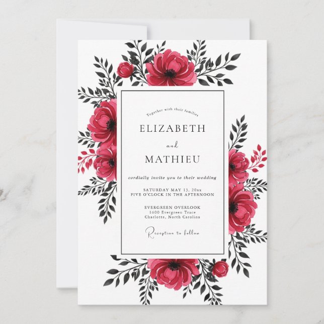 Raspberry Moody Modern Wedding Invitation (Front)