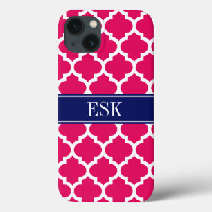 Raspberry Moroccan #5 Navy 5c ESK Monogram iPhone 13 Case