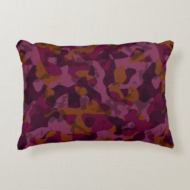 Raspberry, Mulberry, marron and nutmeg camo  Accent Pillow (Front)