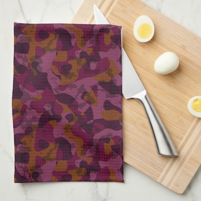 Raspberry, Mulberry, marron and nutmeg camo  Kitchen Towel (Quarter Fold)