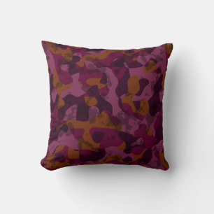 Raspberry, Mulberry, marron and nutmeg camo Throw Pillow