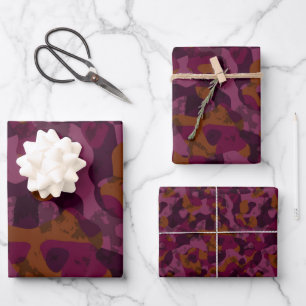 Raspberry, Mulberry, marron and nutmeg camo Wrapping Paper Sheet