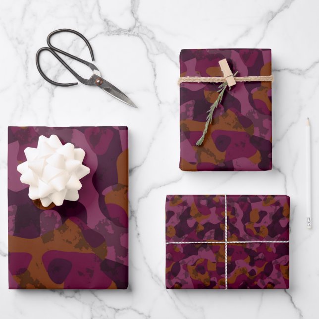 Raspberry, Mulberry, marron and nutmeg camo  Wrapping Paper Sheet (Front)