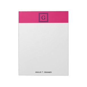 Raspberry, Navy Blue Greek Key #1 Framed Monogram Notepad
