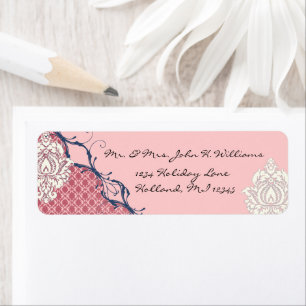 Raspberry & Navy Damask Address Labels