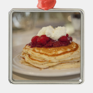 Raspberry pancakes metal ornament