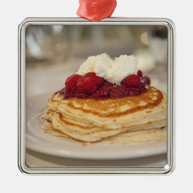Raspberry pancakes metal ornament (Front)