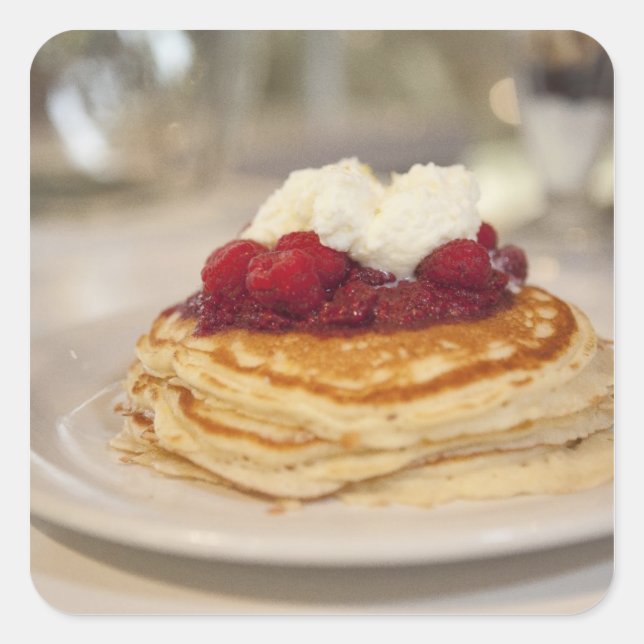 Raspberry pancakes square sticker (Front)