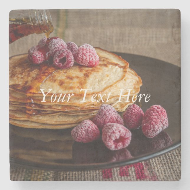 Raspberry Pancakes with Maple Syrup Stone Coaster (Front)