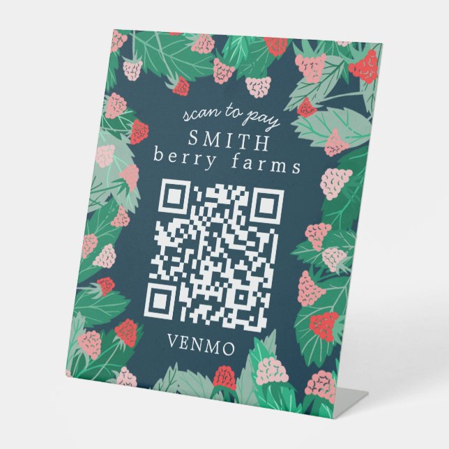 Raspberry Patch SCAN TO PAY CUSTOM QR Code  Pedestal Sign (Front)
