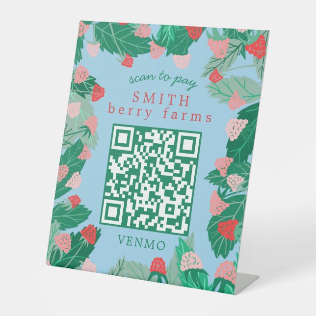 Raspberry Patch SCAN TO PAY CUSTOM QR Code  Pedestal Sign (Front)