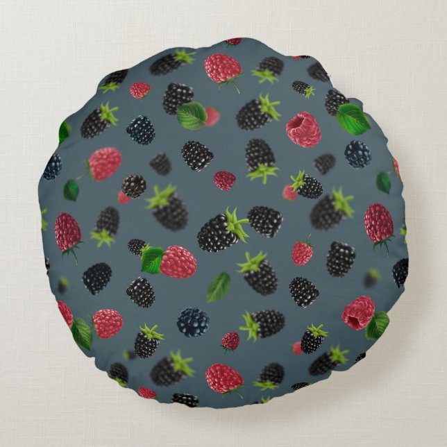Raspberry Pattern 2 Round Pillow (Back)