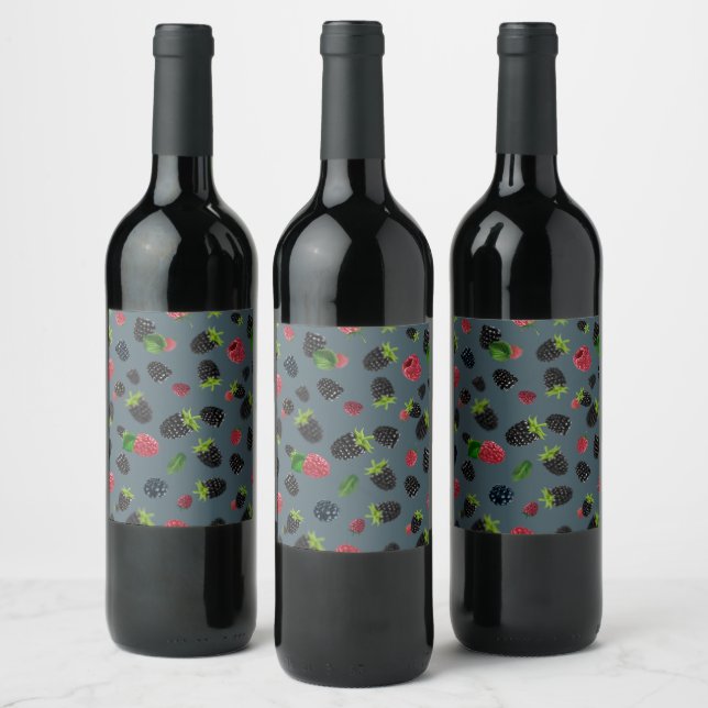 Raspberry Pattern 2 Wine Label (Bottles)