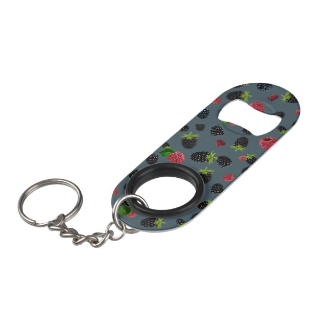 Raspberry Pattern Keychain Bottle Opener (Front Angled)
