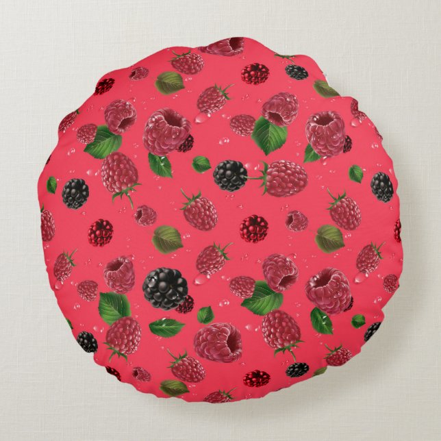 Raspberry Pattern Round Pillow (Back)