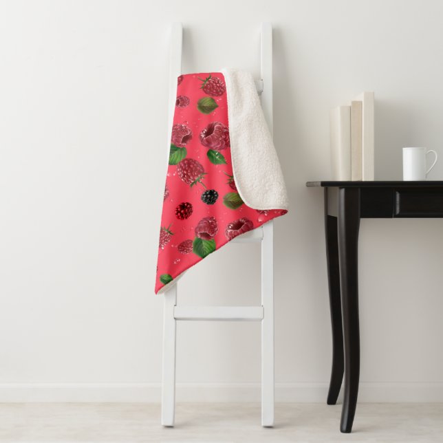 Raspberry Pattern Sherpa Blanket (In Situ)