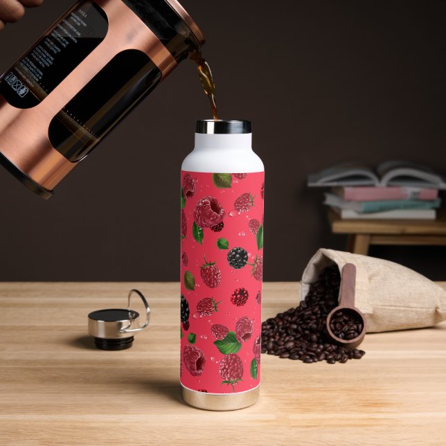 Raspberry Pattern Water Bottle (Coffee)