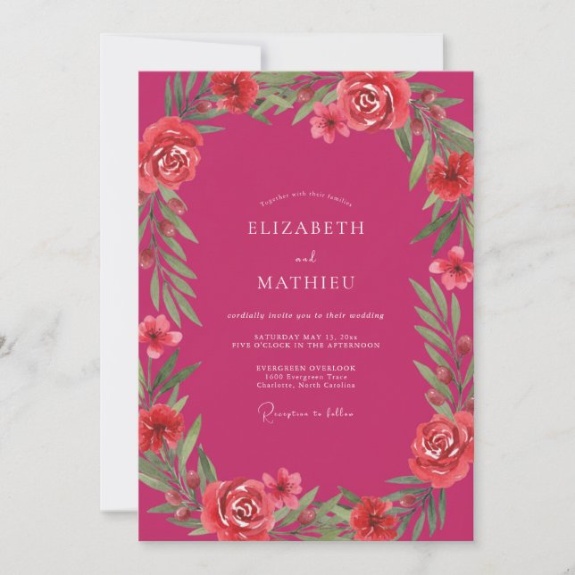 Raspberry Petal Wedding Invitation (Front)