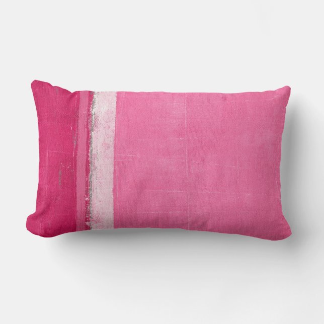 'Raspberry' Pink Abstract Art Lumbar Pillow (Front)