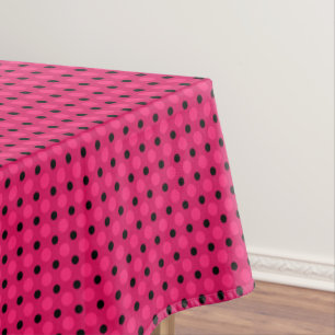 Raspberry, pink and black polka dots tablecloth