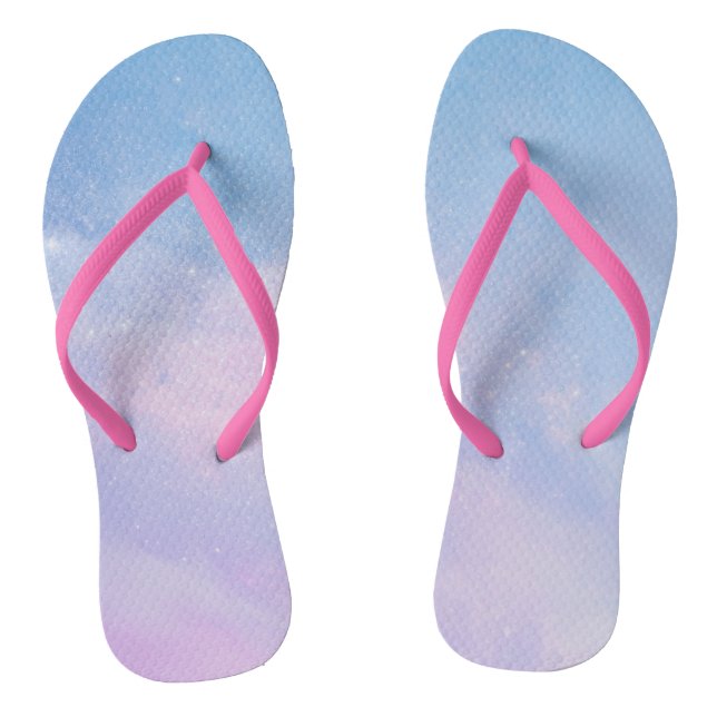 Raspberry Pink and Pastel Blue Flip Flops (Footbed)