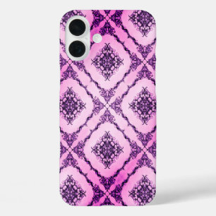 Raspberry Pink and Purple Diamond Pattern iPhone 16 Plus Case