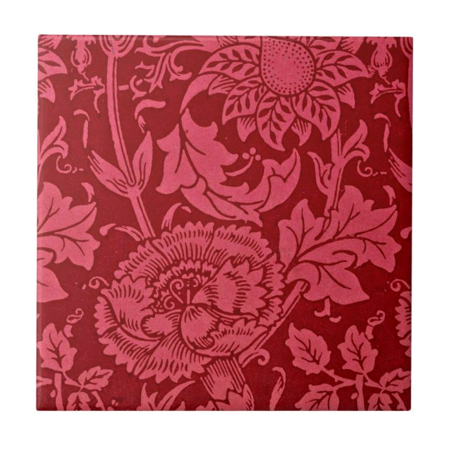 Raspberry pink and rose floral design tile (Front)