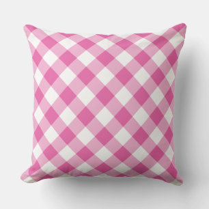 Raspberry Pink and White Jumbo Check Gingham Throw Pillow
