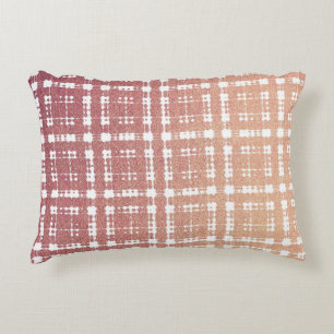 Raspberry Pink Blush Modern Plaid Netted Ombra Decorative Pillow