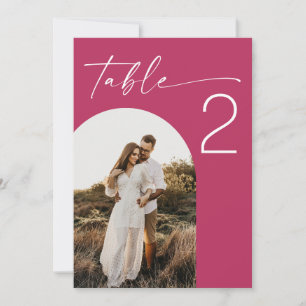Raspberry Pink Elegant Photo Wedding Table Number