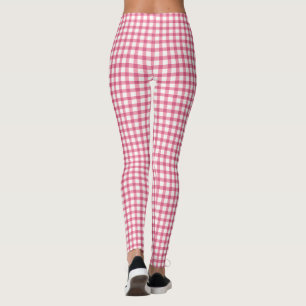 Raspberry Pink Gingham Plaid Checked Pattern Leggings