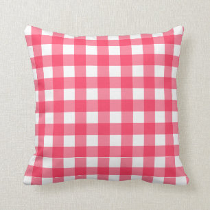 Raspberry Pink Gingham Plaid Throw Pillow