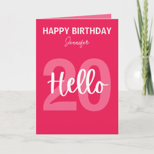 Raspberry Pink Hello 20 Personalized Birthday Card