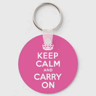 Raspberry Pink Keep Calm and Carry On Keychain