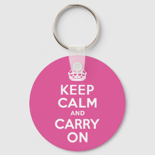 Raspberry Pink Keep Calm and Carry On Keychain